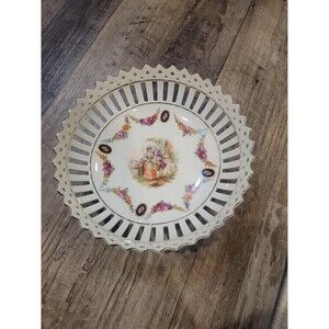 Vintage German Reticulated Porcelain Bowl. "Love Story Courting"  Mid Century